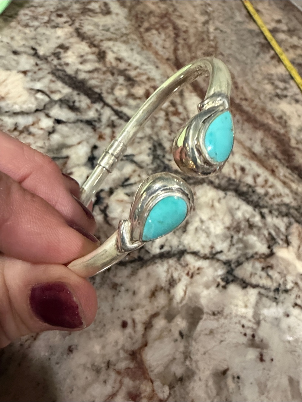 Turquoise Teardrop Sterling Silver Cuff Bracelet - Unbranded